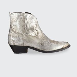 Golden Goose Young Metallic Western Booties Silver Glitter Women's Size 39.5